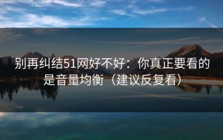 别再纠结51网好不好：你真正要看的是音量均衡（建议反复看）