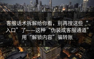 客服话术拆解给你看，别再搜这些“入口”了——这种“伪装成客服通道”用“解锁内容”骗转账