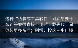 这种“伪装成工具软件”到底想要什么？答案很直接：用“下载失败”逼你装更多东西；别慌，按这三步止损
