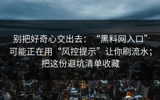 别把好奇心交出去：“黑料网入口”可能正在用“风控提示”让你刷流水；把这份避坑清单收藏