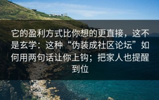它的盈利方式比你想的更直接，这不是玄学：这种“伪装成社区论坛”如何用两句话让你上钩；把家人也提醒到位