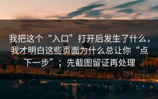 我把这个“入口”打开后发生了什么，我才明白这些页面为什么总让你“点下一步”；先截图留证再处理