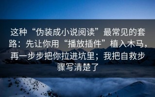 这种“伪装成小说阅读”最常见的套路：先让你用“播放插件”植入木马，再一步步把你拉进坑里；我把自救步骤写清楚了