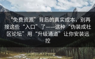 “免费资源”背后的真实成本，别再搜这些“入口”了——这种“伪装成社区论坛”用“升级通道”让你安装远控