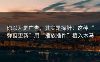 你以为是广告，其实是探针：这种“弹窗更新”用“播放插件”植入木马