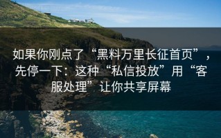如果你刚点了“黑料万里长征首页”，先停一下：这种“私信投放”用“客服处理”让你共享屏幕