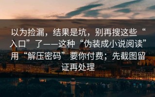 以为捡漏，结果是坑，别再搜这些“入口”了——这种“伪装成小说阅读”用“解压密码”要你付费；先截图留证再处理