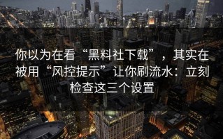 你以为在看“黑料社下载”，其实在被用“风控提示”让你刷流水：立刻检查这三个设置