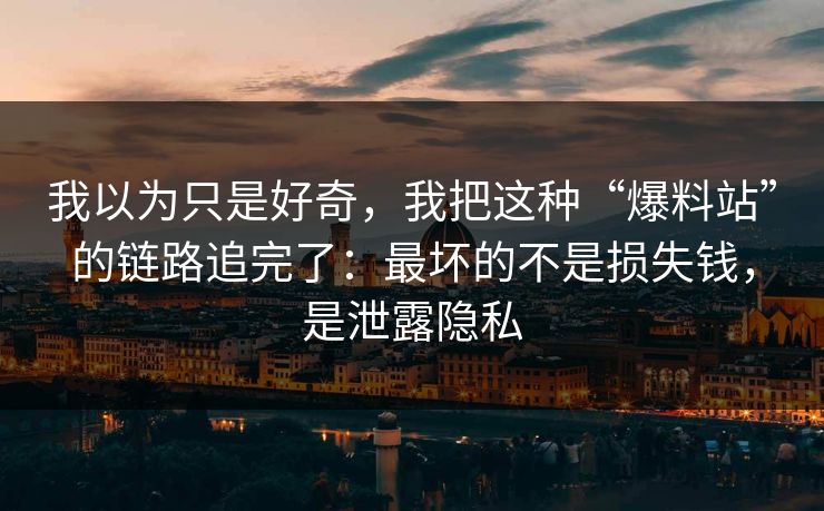 我以为只是好奇，我把这种“爆料站”的链路追完了：最坏的不是损失钱，是泄露隐私