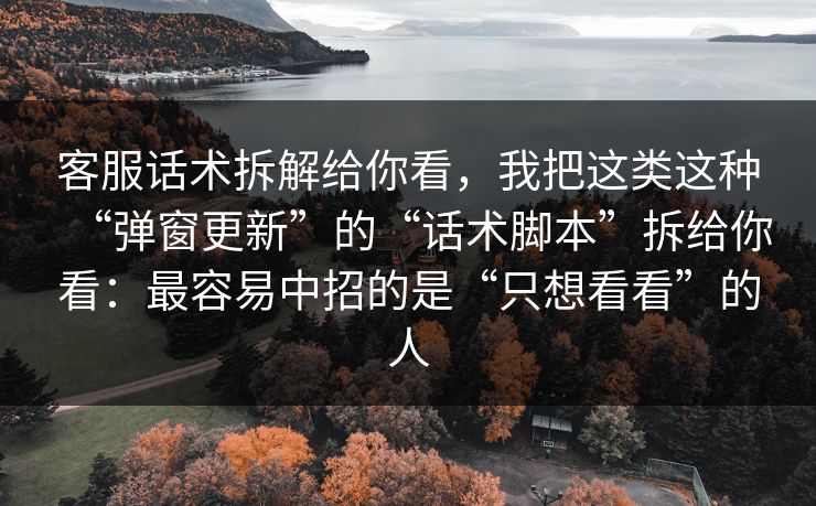 客服话术拆解给你看，我把这类这种“弹窗更新”的“话术脚本”拆给你看：最容易中招的是“只想看看”的人