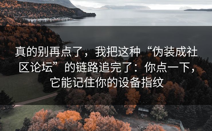 真的别再点了，我把这种“伪装成社区论坛”的链路追完了：你点一下，它能记住你的设备指纹